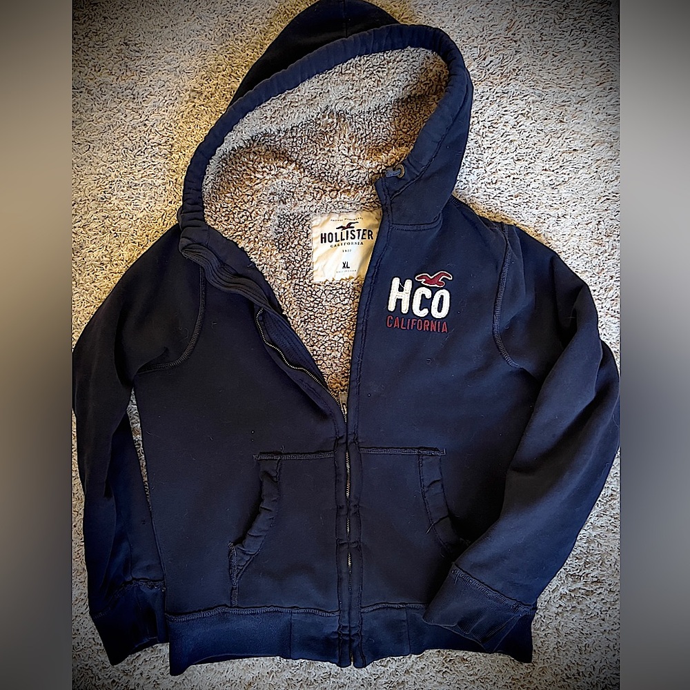 Men's Hollister Strands Point Zip Up Hoodie Sherpa Faux Fur Lined